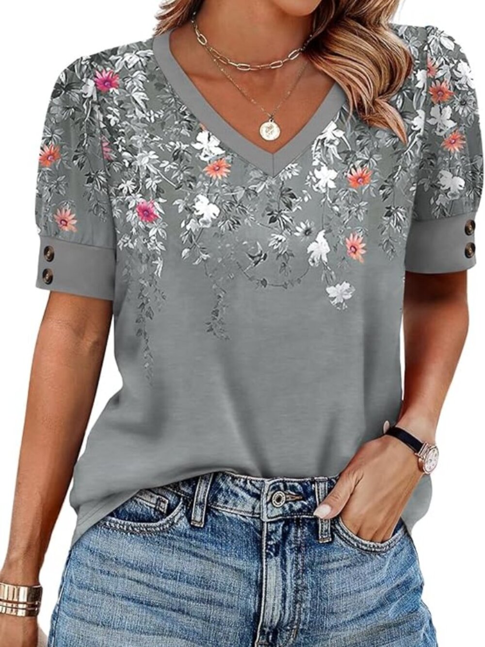 Womens Tops Short Sleeve Shirts Buttons V Neck Spring Fashion Summer Outfits Plu